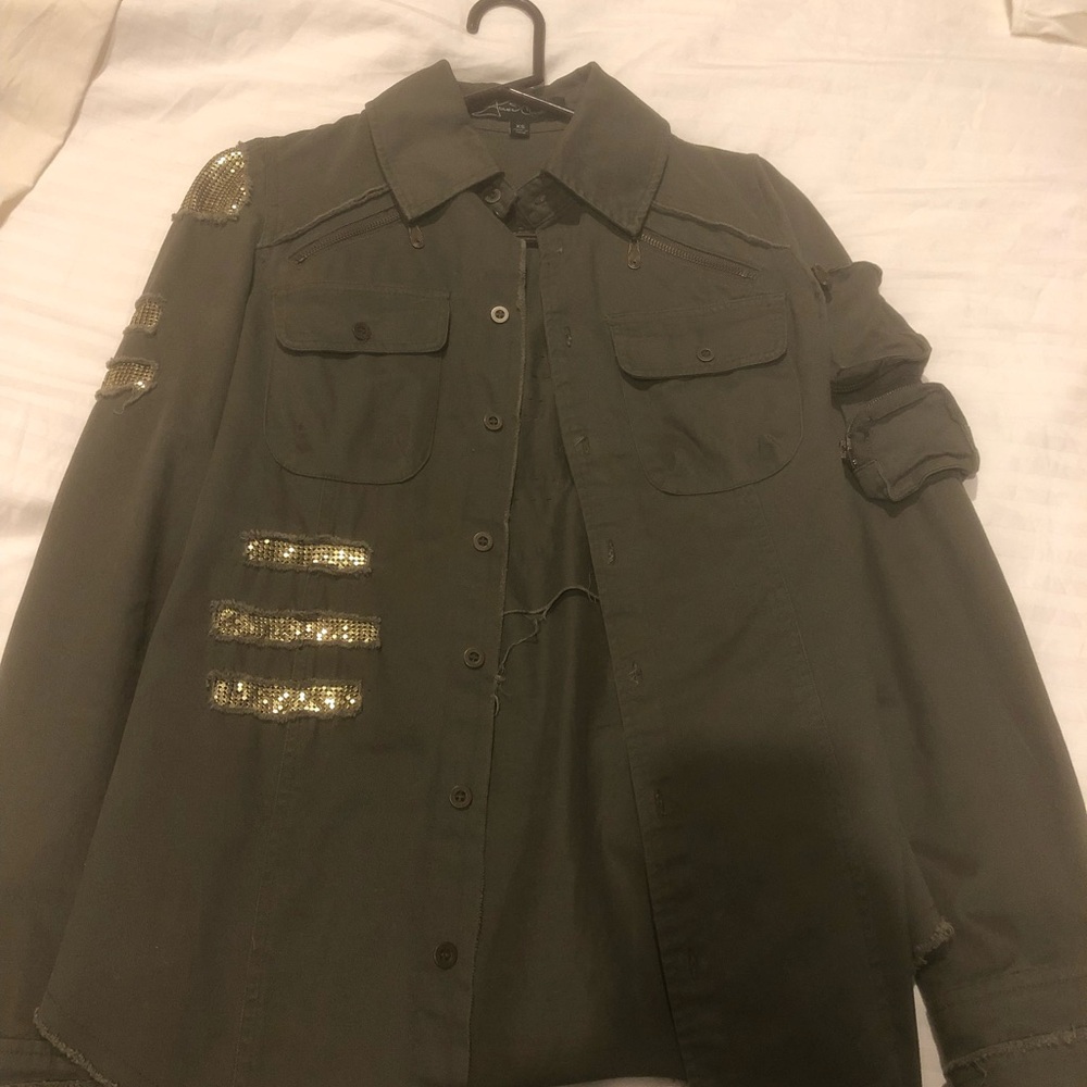 Embellished Olive Utility Jacket